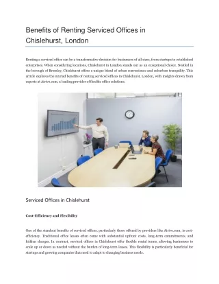 Benefits of Renting Serviced Offices in Chislehurst London