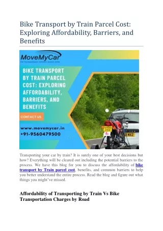 Bike Transport by Train Parcel Cost Exploring Affordability, Barriers, and Benefits