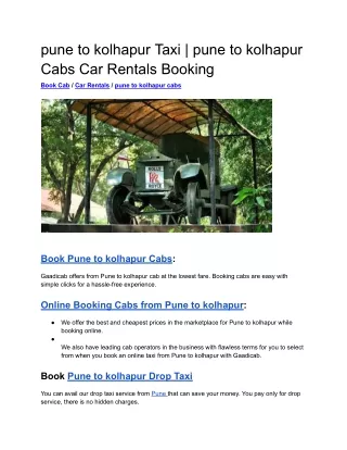 pune to kolhapur taxi pune to kolhapur cabs