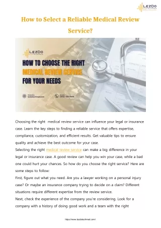 How to Select a Reliable Medical Review Service?