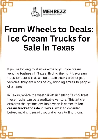 From Wheels to Deals Ice Cream Trucks for Sale in Texas.