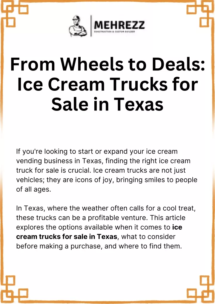 from wheels to deals ice cream trucks for sale