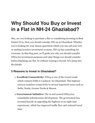 Why Should You Buy or Invest in a Flat in NH-24 Ghaziabad- Marina Suites