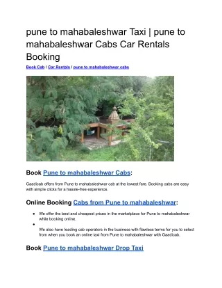 pune to mahabaleshwar Taxi | pune to mahabaleshwar Cabs Car Rentals Booking