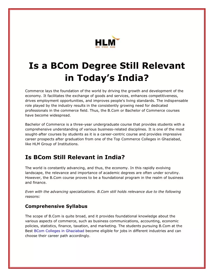 is a bcom degree still relevant in today s india