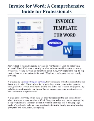 Invoice for Word - Invoice for Word A Comprehensive Guide for Professionals