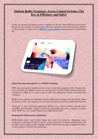 Modern Radio Frequency Access Control Systems: The Key to Efficiency and Safety