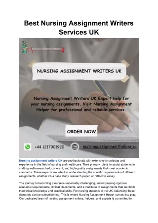Best Nursing Assignment Writers Services UK