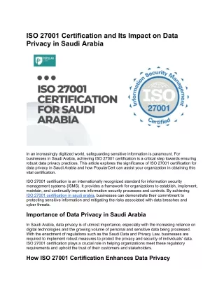 ISO 27001 Certification and Its Impact on Data Privacy in Saudi Arabia