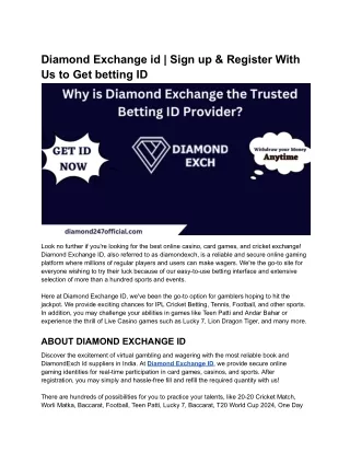 Diamond Exchange id _ Sign up & Register With Us to Get betting ID