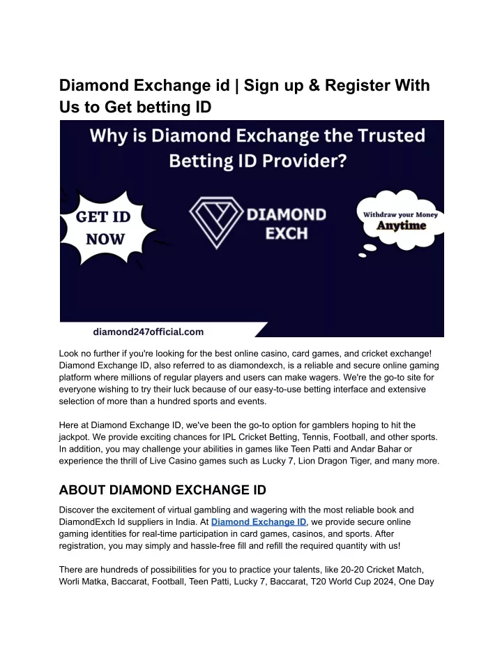 diamond exchange id sign up register with