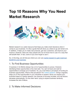 Top 10 Reasons Why You Need Market Research