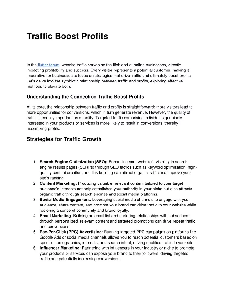 traffic boost profits