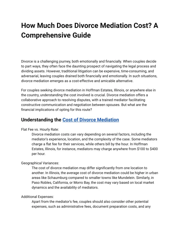 how much does divorce mediation cost