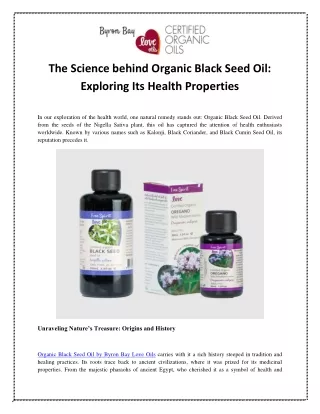 The Science behind Organic Black Seed Oil Exploring Its Health Properties
