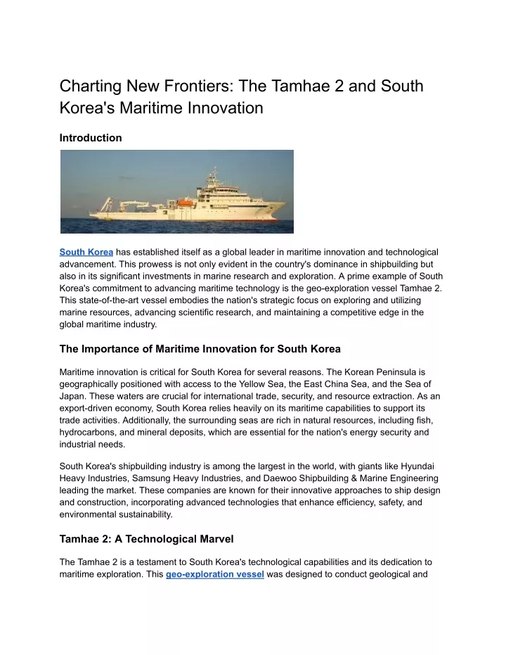 PPT - Charting New Frontiers_ The Tamhae 2 and South Korea's Maritime 