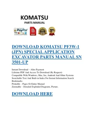 DOWNLOAD KOMATSU PF3W-1 (JPN) SPECIAL APPLICATION EXCAVATOR PARTS MANUAL SN 3501-UP