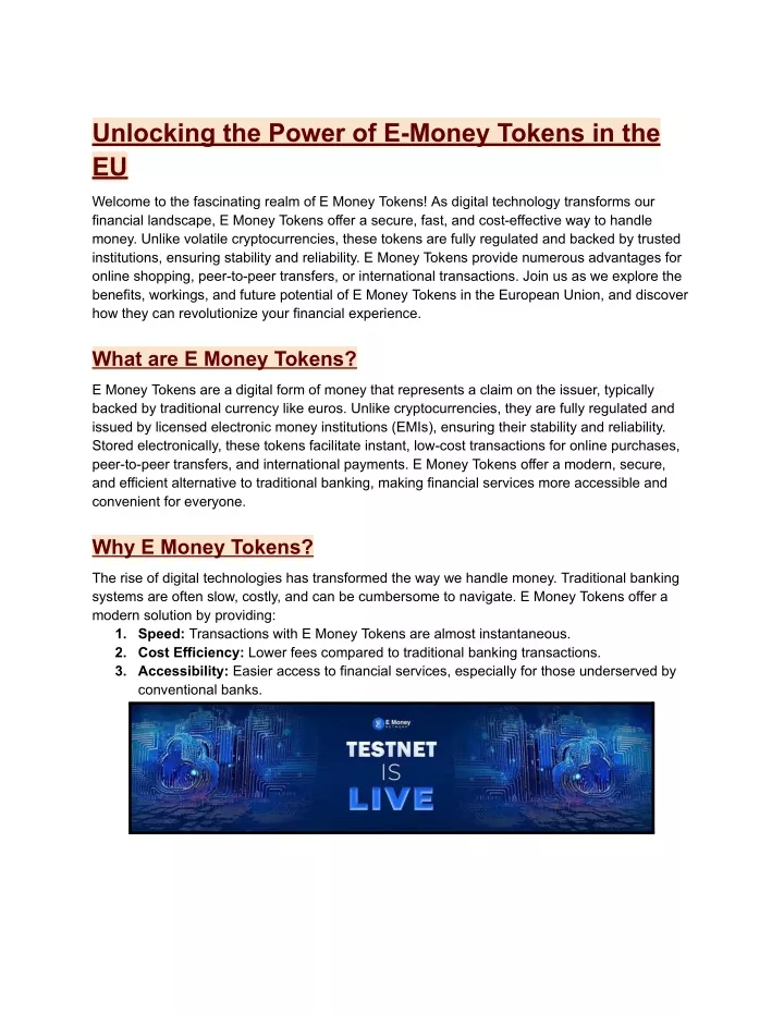 unlocking the power of e money tokens in the eu