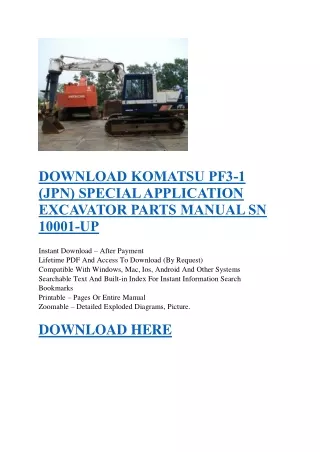 DOWNLOAD KOMATSU PF3-1 (JPN) SPECIAL APPLICATION EXCAVATOR PARTS MANUAL SN 10001-UP