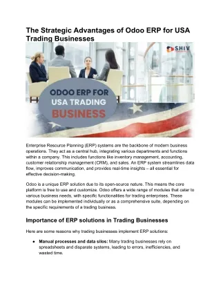 The Key Benefits of Odoo ERP for USA Trading Businesses