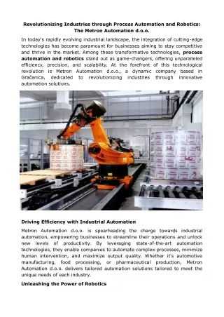 Revolutionizing Industries through Process Automation and Robotics. The Metron Automation d.o.o.
