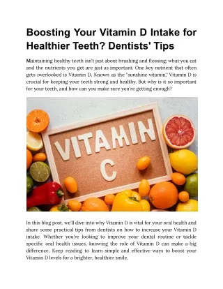 Boosting Your Vitamin D Intake for Healthier Teeth