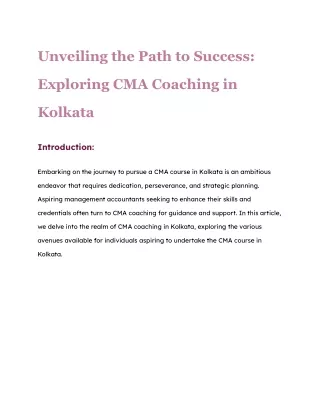 CMA Coaching in Kolkata