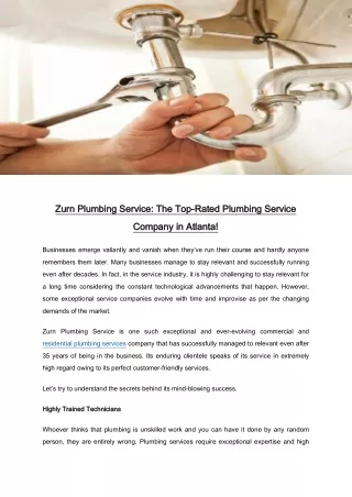 Zurn Plumbing Service - The Top-Rated Plumbing Service Company in Atlanta