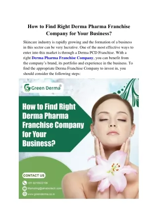How to Find Right Derma Pharma Franchise Company for Your Business