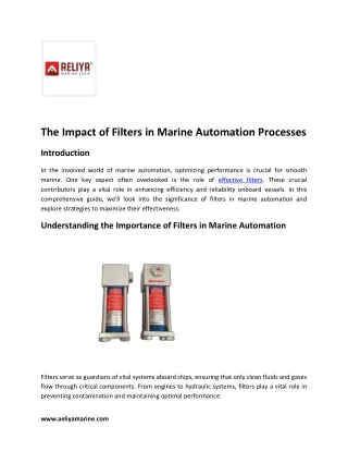 The Impact of Filters in Marine Automation Processes