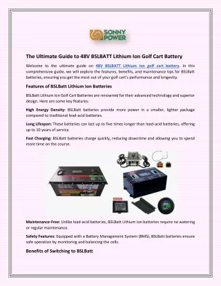 The Ultimate Guide to 48V BSLBATT Lithium Ion Golf Cart Battery