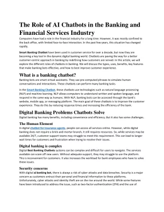 The Role of AI Chatbots in the Banking and Financial Services Industry