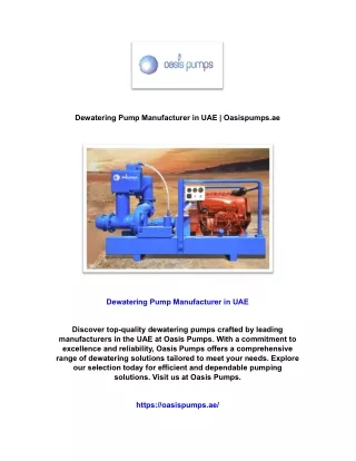 Dewatering Pump Manufacturer in UAE | Oasispumps.ae