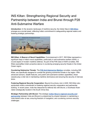 INS Kiltan_ Strengthening Regional Security and Partnership between India and Brunei through P28 Anti-Submarine Warfare