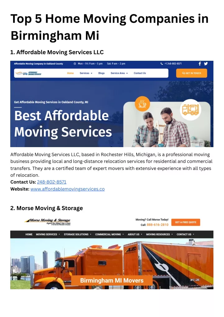 top 5 home moving companies in birmingham mi