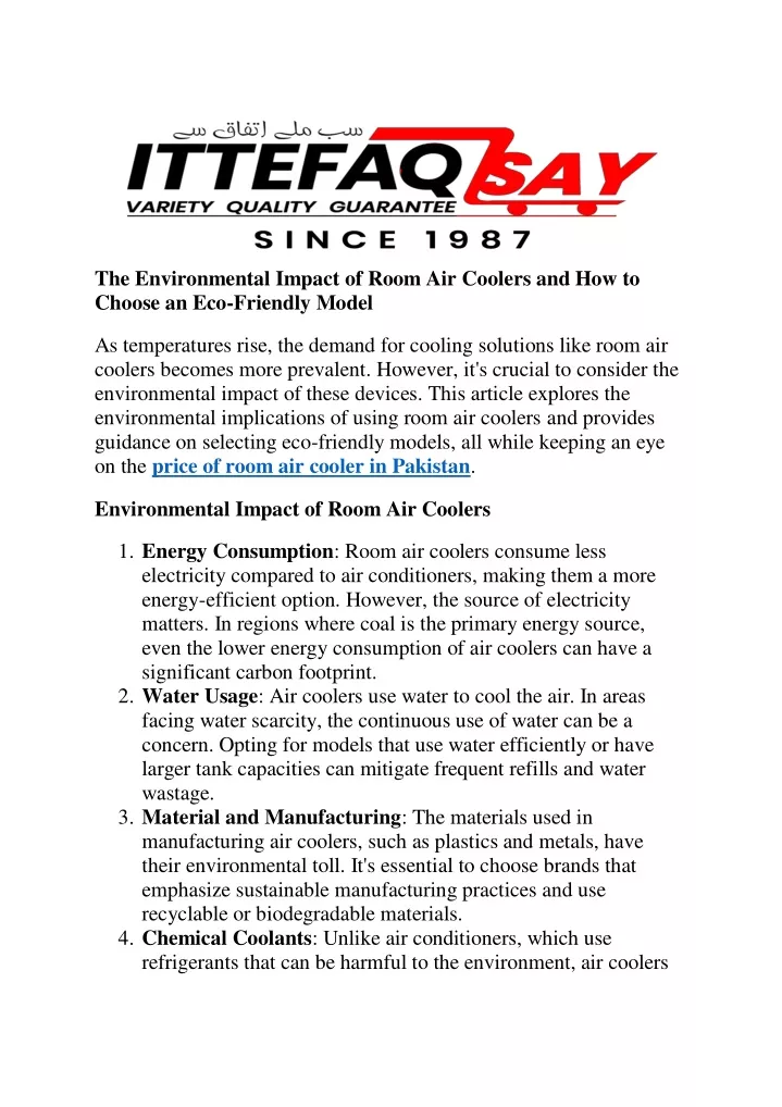 the environmental impact of room air coolers