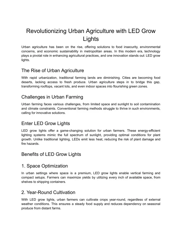 revolutionizing urban agriculture with led grow