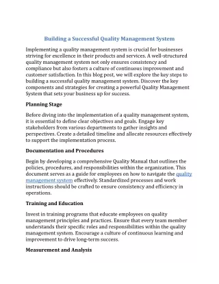 building a successful quality management system