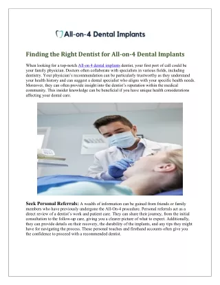 Finding the Right Dentist for All-on-4 Dental Implants