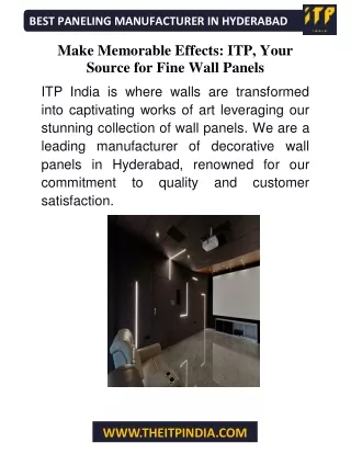 Make Memorable Effects ITP, Your Source for Fine Wall Panels