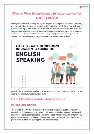 Effective Ways To Implement Interactive Learning For English Speaking