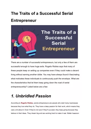 Key Traits of a Successful Serial Entrepreneur