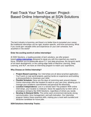 Project-Based Online Internships At SGN Solutions