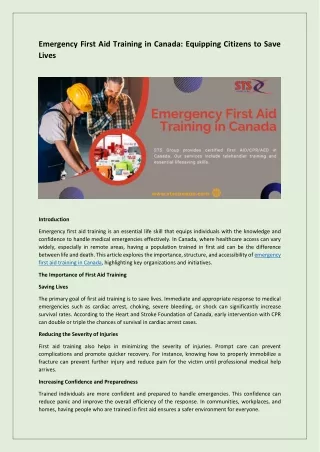 Emergency First Aid Training in Canada - Equipping Citizens to Save Lives