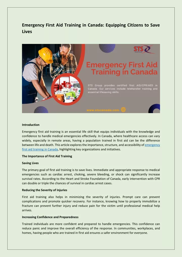 emergency first aid training in canada equipping