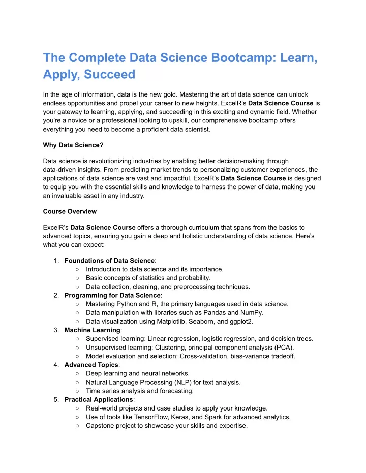 the complete data science bootcamp learn apply