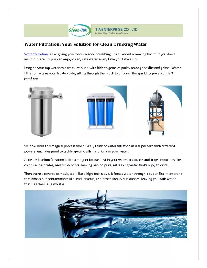 water filtration your solution for clean drinking