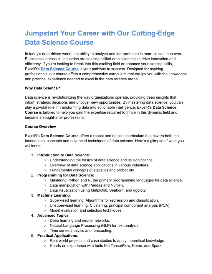 jumpstart your career with our cutting edge data