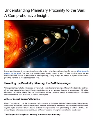 Understanding Planetary Proximity to the Sun: A Comprehensive Insight