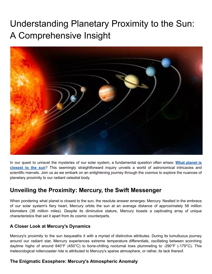 understanding planetary proximity